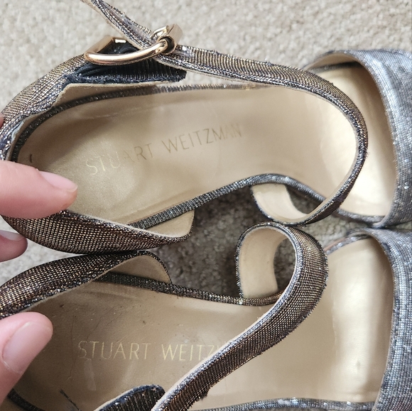 Stuart Weitzman Lineone Pyrite Nocturne Wedge Sandals 7 Glitter Sparkle Cork - Picture 7 of 9